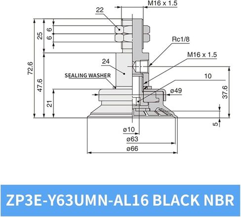 1PCS ZP3E-Y32/40/50/63/100/125UMS مسطح أبيض سيليكون كوب شفاف شفاف المصاصة (ZP3E-Y125UMS-AL16) in Saudi Arabia