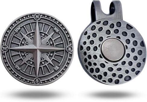 Full Metal Markers Nautical Compass Unique Magnetic Metal Golf Ball Marker Accessory with Hat Clip for Men and Women in Kuwait