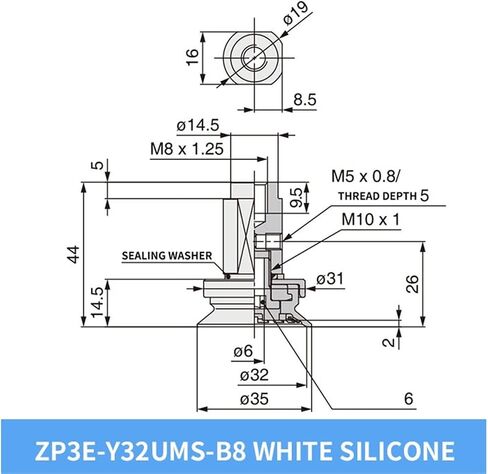 1PCS ZP3E-Y32/40/50/63/100/125UMS مسطح أبيض سيليكون كوب شفاف شفاف المصاصة (ZP3E-Y125UMS-AL16) in Saudi Arabia