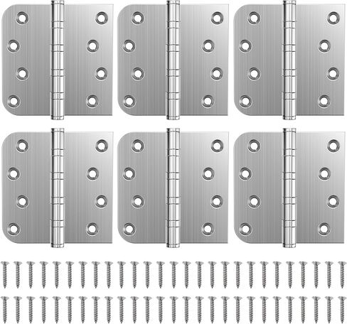 KOLET Ball Bearing Door Hinges, 4 x 4 Inches Door Hinges, Square and 5/8'' Radius Corner, Heavy Duty Stainless Steel Hinges, Smooth and Quiet, Non Removable Pin, Brushed Nickel, 3 Pack in Saudi Arabia