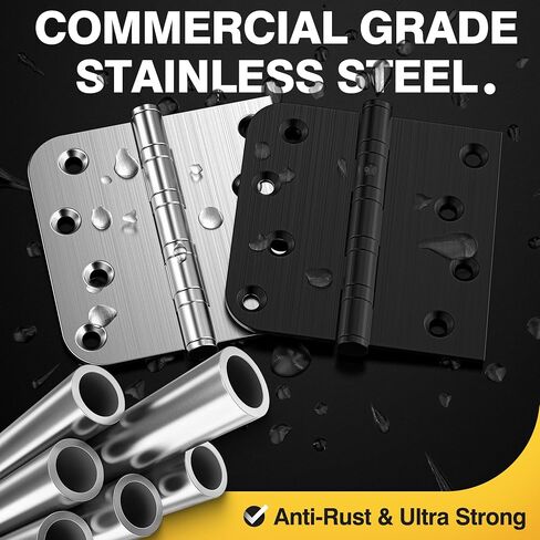 KOLET Ball Bearing Door Hinges, 4 x 4 Inches Door Hinges, Square and 5/8'' Radius Corner, Heavy Duty Stainless Steel Hinges, Smooth and Quiet, Non Removable Pin, Brushed Nickel, 3 Pack in Saudi Arabia