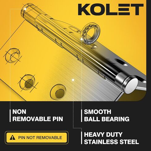 KOLET Ball Bearing Door Hinges, 4 x 4 Inches Door Hinges, Square and 5/8'' Radius Corner, Heavy Duty Stainless Steel Hinges, Smooth and Quiet, Non Removable Pin, Brushed Nickel, 3 Pack in Saudi Arabia