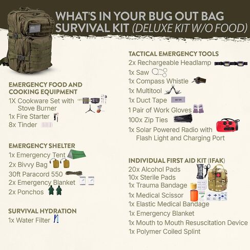 72-Hour Survival Kit | 45L Bug Out Bag | Survival Gear with First Aid, Water Filter, Food, Tools | Camping, Hiking, Outdoor Preparedness Equipment in Saudi Arabia