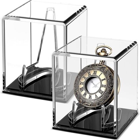 Marsui 2 Pcs Pocket Watch Display Case Acrylic Display Stand Cube Holder 3.54 x 2.76 x 2.76 Inches Protected Cover Clear Box Protected Cabinet Rack Protection Storage Cover Collections in Saudi Arabia