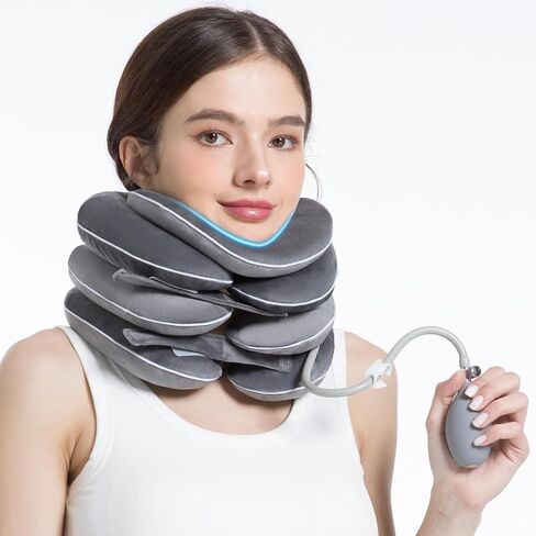 Inflatable & Adjustable Neck Traction Device with Neck Brace,Portable Cervical Traction Device for Instant Neck Pain Relief,Perfect for Home,Office,and Travel(Gray) in Kuwait