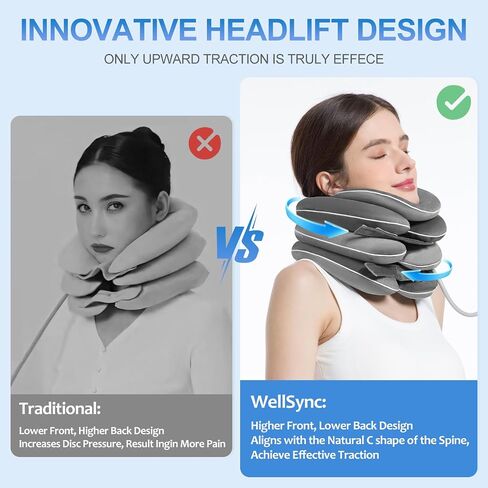 Inflatable & Adjustable Neck Traction Device with Neck Brace,Portable Cervical Traction Device for Instant Neck Pain Relief,Perfect for Home,Office,and Travel(Gray) in Kuwait