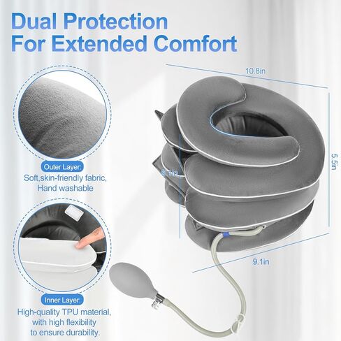 Inflatable & Adjustable Neck Traction Device with Neck Brace,Portable Cervical Traction Device for Instant Neck Pain Relief,Perfect for Home,Office,and Travel(Gray) in Kuwait