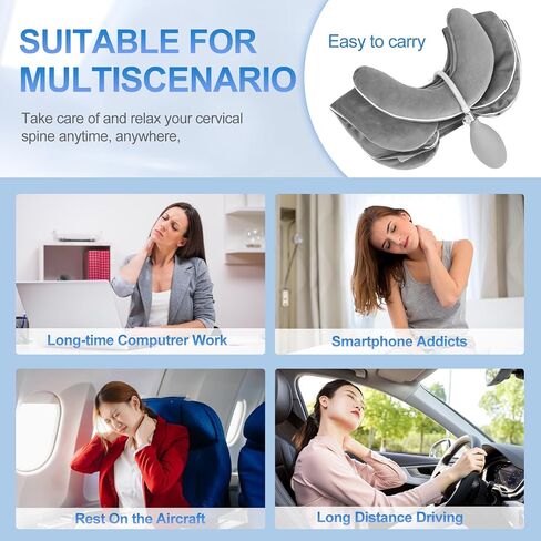 Inflatable & Adjustable Neck Traction Device with Neck Brace,Portable Cervical Traction Device for Instant Neck Pain Relief,Perfect for Home,Office,and Travel(Gray) in Kuwait
