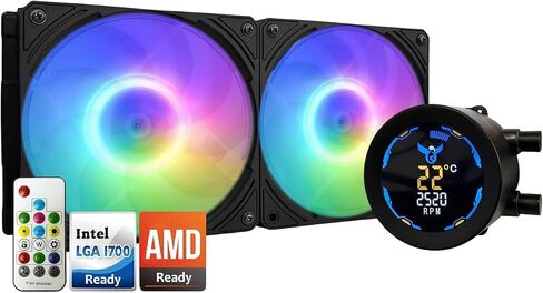 Dracaena AIO CPU Cooler, Color Change Remote, 240mm Radiator, ARGB PWM Fans Quiet Less Than 27DBA, Compatible with AMD AM5/AM4-Intel LGA 1700/1200/115X, Leakproof Technology, High Flow Pump, Black in Kuwait