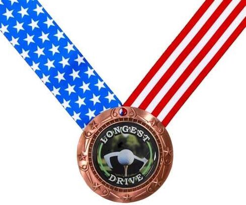 Decade Awards Golf Medal, Longest Drive - Gold, Silver or Bronze | Engraved Golf Medal, World Class with Stars & Stripes Ribbon - 3 Inch Wide - Customize Now in Saudi Arabia