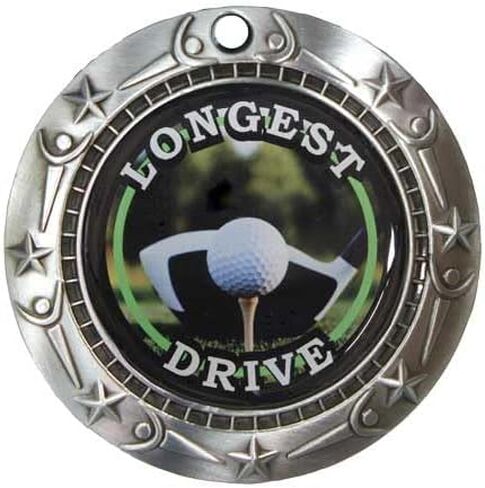 Decade Awards Golf Medal, Longest Drive - Gold, Silver or Bronze | Engraved Golf Medal, World Class with Stars & Stripes Ribbon - 3 Inch Wide - Customize Now in Saudi Arabia