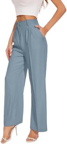 Women's Wide-Leg Pants with Pleats on The Front and Pockets, Stylish Long Pants for Office wear, Casual Pants in Saudi Arabia