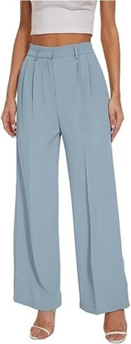 Women's Wide-Leg Pants with Pleats on The Front and Pockets, Stylish Long Pants for Office wear, Casual Pants in Saudi Arabia