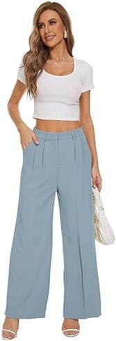 Women's Wide-Leg Pants with Pleats on The Front and Pockets, Stylish Long Pants for Office wear, Casual Pants in Saudi Arabia
