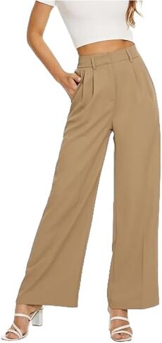 Women's Wide-Leg Pants with Pleats on The Front and Pockets, Stylish Long Pants for Office wear, Casual Pants in Saudi Arabia