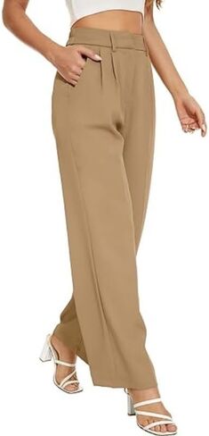 Women's Wide-Leg Pants with Pleats on The Front and Pockets, Stylish Long Pants for Office wear, Casual Pants in Saudi Arabia