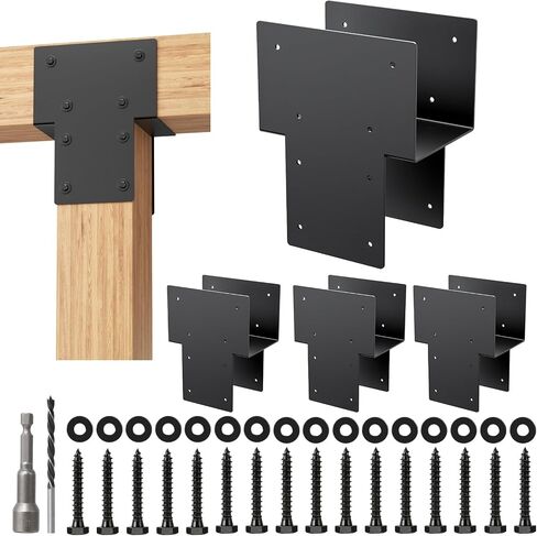 6x6 Post Caps Tie Brackets (Actual 5.5"x5.5") -4 Pack Heavy Duty Galvanized Steels Pergola Connector Brackets for Wood Posts, Gazebo & Deck Beams (Black) in Kuwait