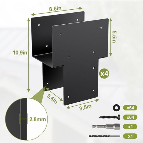 6x6 Post Caps Tie Brackets (Actual 5.5"x5.5") -4 Pack Heavy Duty Galvanized Steels Pergola Connector Brackets for Wood Posts, Gazebo & Deck Beams (Black) in Kuwait