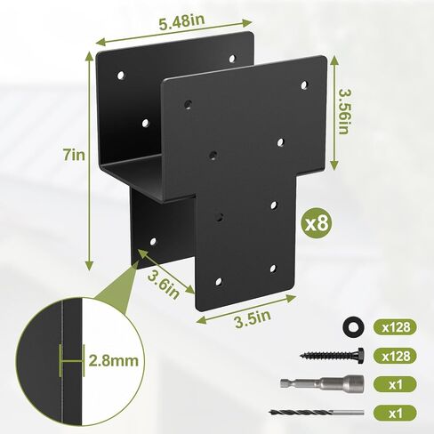 6x6 Post Caps Tie Brackets (Actual 5.5"x5.5") -4 Pack Heavy Duty Galvanized Steels Pergola Connector Brackets for Wood Posts, Gazebo & Deck Beams (Black) in Kuwait