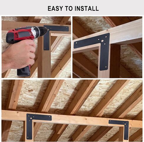 10pcs Black L Flat Shape Braces Corner Bracket, 150x150 mm Decorative Corner Brackets Mending Plate, Cold Rolled Steel 90 Dgree Angle Bracket for Wood Furniture Fixing in Saudi Arabia