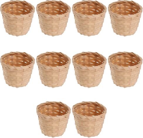 Zerodeko Mini Easter Basket 10PCS Miniature Artifical Wood Woven Baskets, Woven Baskets Without Handles for Home Office Table Party Favors Crafts Decoration Woven Basket Without Handles in Saudi Arabia