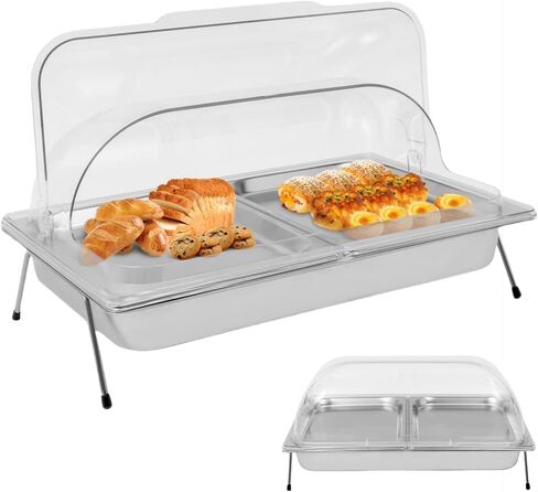 Ice Food Serving Display Tray with Clear Lid, Buffet Cold Serving Cooler Platter for Seafood Fruit Party Buffet Tray, Stainless Steel, PC (Double Tray) in Saudi Arabia