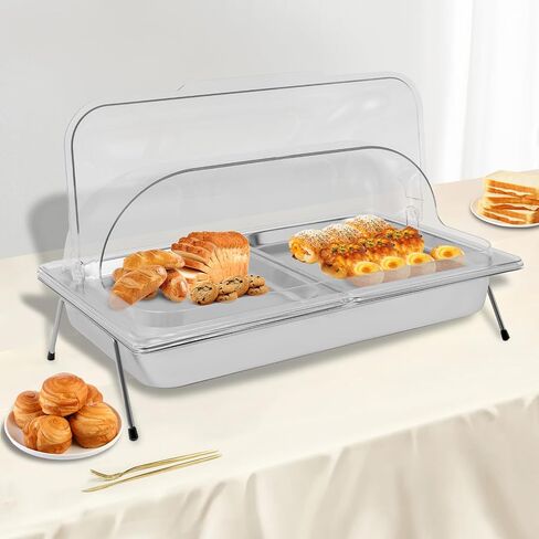 Ice Food Serving Display Tray with Clear Lid, Buffet Cold Serving Cooler Platter for Seafood Fruit Party Buffet Tray, Stainless Steel, PC (Double Tray) in Saudi Arabia