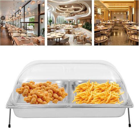 Ice Food Serving Display Tray with Clear Lid, Buffet Cold Serving Cooler Platter for Seafood Fruit Party Buffet Tray, Stainless Steel, PC (Double Tray) in Saudi Arabia