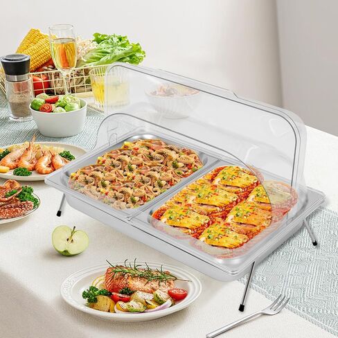 Ice Food Serving Display Tray with Clear Lid, Buffet Cold Serving Cooler Platter for Seafood Fruit Party Buffet Tray, Stainless Steel, PC (Double Tray) in Saudi Arabia
