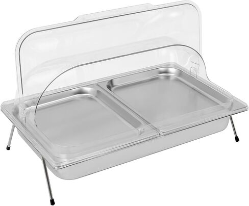 Ice Food Serving Display Tray with Clear Lid, Buffet Cold Serving Cooler Platter for Seafood Fruit Party Buffet Tray, Stainless Steel, PC (Double Tray) in Saudi Arabia