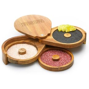 Bartesian Acacia Wood 3-Tier Cocktail Glass Rimmer Set - Luxury Home Bar Tool with Salt, Sugar & Lime Compartments - Professional Margarita and Craft Cocktails Bartender Rimming Station in Kuwait