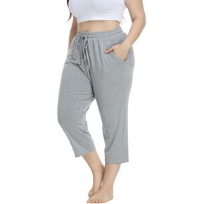 VOGUEMAX Women's Plus Size Comfy Capri Pants Loose Fit Summer Lounge Casual Yoga Capris with Pockets in Kuwait