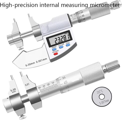 الفولاذ المقاوم للصدأ من نقطتين من النقطتين ميكرومتر ميكرومتر القياس الداخلي 5-30/25-50-75-100MM0.01N حاكم القطر الداخلي (الفضة) in Kuwait