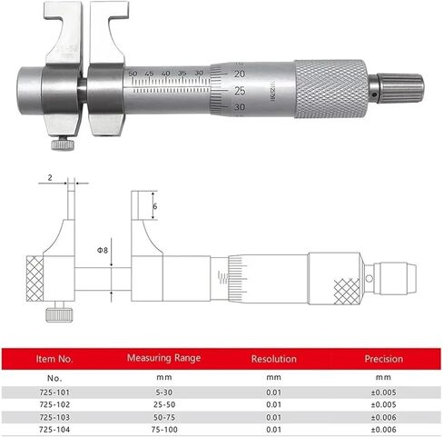 الفولاذ المقاوم للصدأ من النقطتين المكون من نقطتين ميكرومتر ميكرومتر القياس الداخلي 5-30/25-50-75-100MM0.01N حاكم القطر الداخلي (أصفر 1) in Kuwait