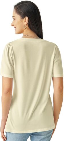 Women Short Sleeve Shirts 2025 Pleated Summer Fashion Tops Loose Fit Crew Neck Casual T-Shirts Vacation Outfits in Kuwait