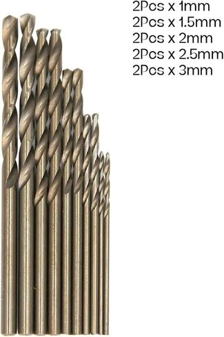 M35 Cobalt Contain Roasted Twist Drill 1-3mm High Speed Steel Full Grinding Hole Opening Tool Set 10Pcs(M35 Gold) in Saudi Arabia