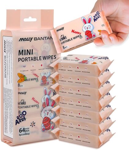 Wet Wipe Travel Size, Mini Makeup Wipes, Easy Portability, Skin-Friendly Ingredients, 3 Pack Total 64 Wipes, Pink in Kuwait