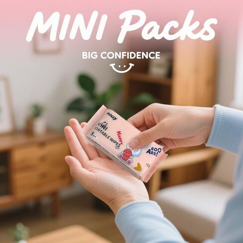 Wet Wipe Travel Size, Mini Makeup Wipes, Easy Portability, Skin-Friendly Ingredients, 3 Pack Total 64 Wipes, Pink in Kuwait