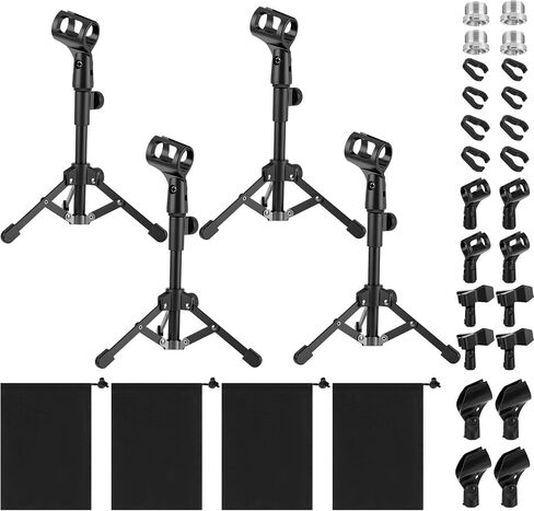 4 Set Desktop Mic Stand Portable Foldable Adjustable Tabletop Microphone Stand Microphone Tripod with Mic Clip, Storage Bag and 5/8" Male to 3/8" Female Screw(Stylish,10.63''-15.35'') in Saudi Arabia