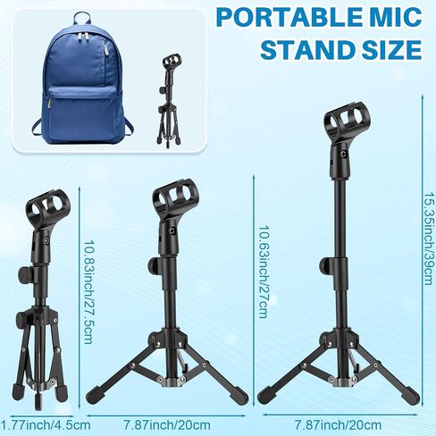 4 Set Desktop Mic Stand Portable Foldable Adjustable Tabletop Microphone Stand Microphone Tripod with Mic Clip, Storage Bag and 5/8" Male to 3/8" Female Screw(Stylish,10.63''-15.35'') in Saudi Arabia