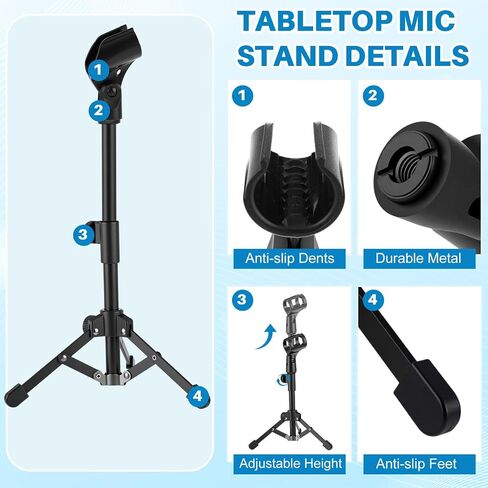 4 Set Desktop Mic Stand Portable Foldable Adjustable Tabletop Microphone Stand Microphone Tripod with Mic Clip, Storage Bag and 5/8" Male to 3/8" Female Screw(Stylish,10.63''-15.35'') in Saudi Arabia