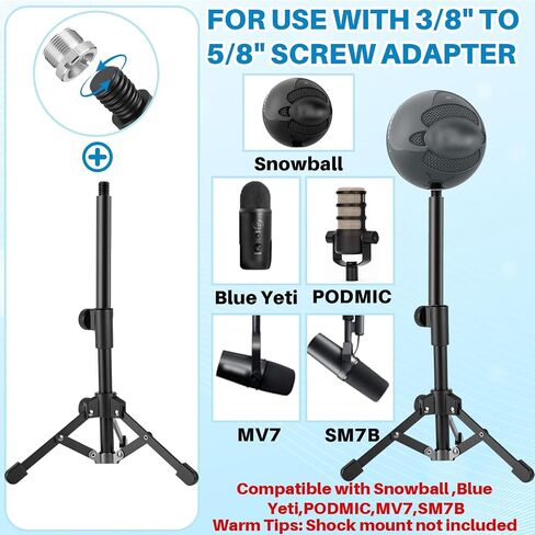 4 Set Desktop Mic Stand Portable Foldable Adjustable Tabletop Microphone Stand Microphone Tripod with Mic Clip, Storage Bag and 5/8" Male to 3/8" Female Screw(Stylish,10.63''-15.35'') in Saudi Arabia