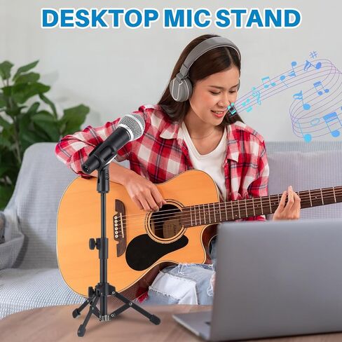 4 Set Desktop Mic Stand Portable Foldable Adjustable Tabletop Microphone Stand Microphone Tripod with Mic Clip, Storage Bag and 5/8" Male to 3/8" Female Screw(Stylish,10.63''-15.35'') in Saudi Arabia