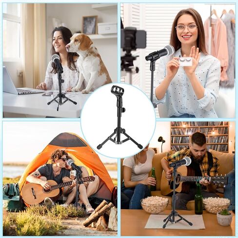 4 Set Desktop Mic Stand Portable Foldable Adjustable Tabletop Microphone Stand Microphone Tripod with Mic Clip, Storage Bag and 5/8" Male to 3/8" Female Screw(Stylish,10.63''-15.35'') in Saudi Arabia