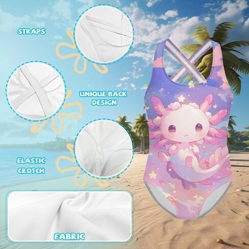 Girls One Piece Swimsuits Teens Sleeveless Back Cross Strap Bathing Suit Kids Quick Dry Cute Beach Swimwear(5-14) in Saudi Arabia
