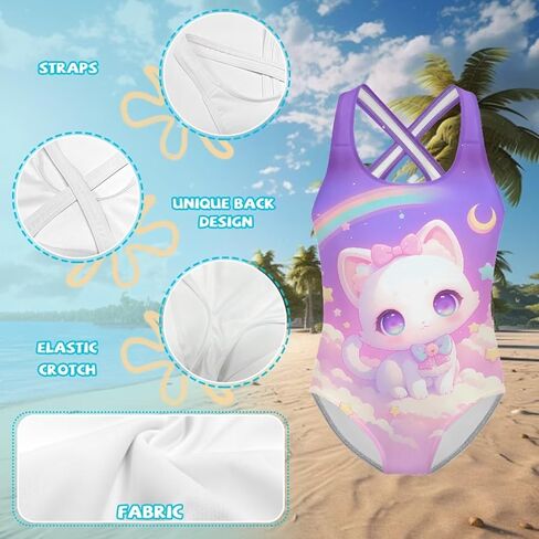 Girls One Piece Swimsuits Teens Sleeveless Back Cross Strap Bathing Suit Kids Quick Dry Cute Beach Swimwear(5-14) in Saudi Arabia
