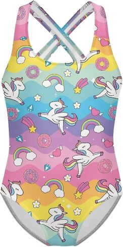 Girls One Piece Swimsuits Teens Sleeveless Back Cross Strap Bathing Suit Kids Quick Dry Cute Beach Swimwear(5-14) in Saudi Arabia