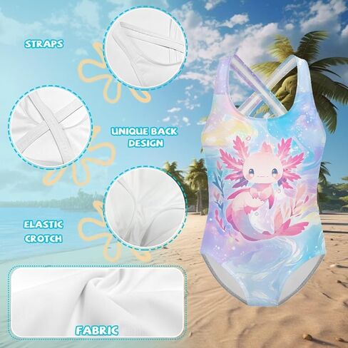 Girls One Piece Swimsuits Teens Sleeveless Back Cross Strap Bathing Suit Kids Quick Dry Cute Beach Swimwear(5-14) in Saudi Arabia