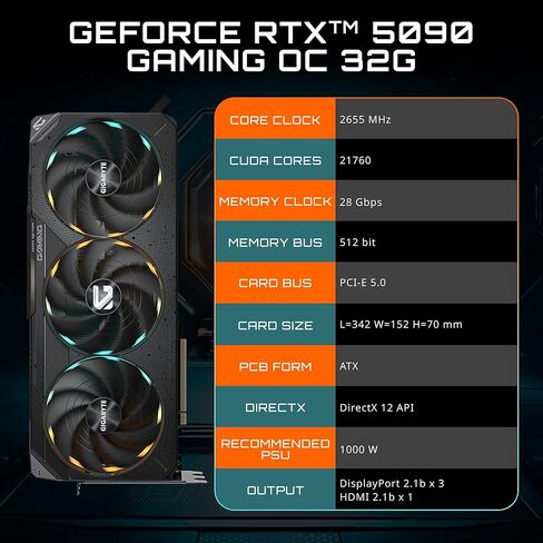 GIGABYTE AORUS GEFORCE RTX 5090 MASTER 32G GRATHS ، نظام تبريد Windforce ، بطاقة فيديو 32 جيجابايت 512 بت ، GV-N5090AORUS M-32GD فيديو in Saudi Arabia