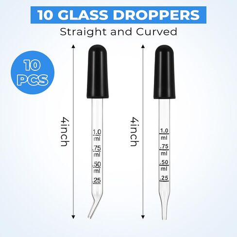 Bremorou 10 Pcs Eye Dropper Glass Pipette Dropper Ear And Eye Bent & Straight Tips Accurate Dose Pipette Measurement Tool Upgrade Super Suction Pipettes For Essential Oils, Feeding, Ear, Lab, H in Saudi Arabia